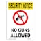 Signmission OSHA Security Sign, 14" Height, No Guns Allowed, Portrait, SN-D-1014-V-11734 OS-SN-D-1014-V-11734 - alternate 1